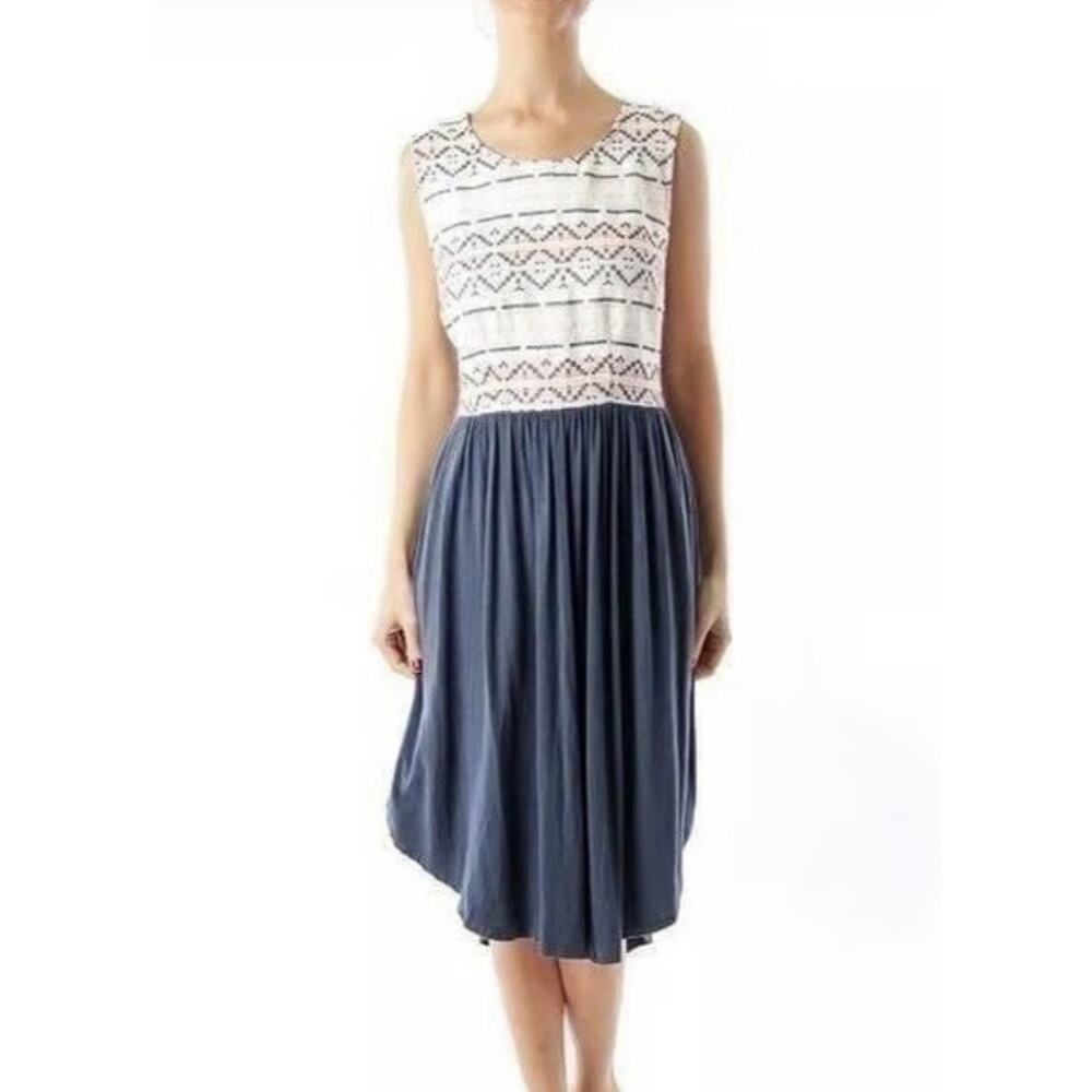 Dolan Left‎ Coast Collection Maxi Dress Boho Tribal Knit Bodice Navy Skirt